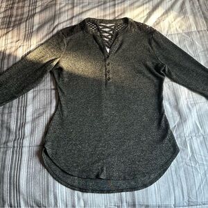 No Boundaries Black Lace Blouse with Lace-Up Detail - Size S